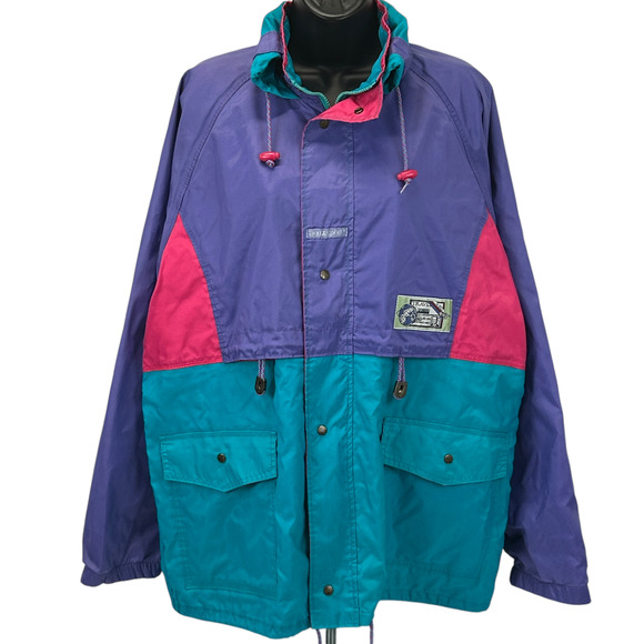 Vintage 90s Agu Sport Jacket Womens Large Travel Raincoat Hooded Pockets Purple